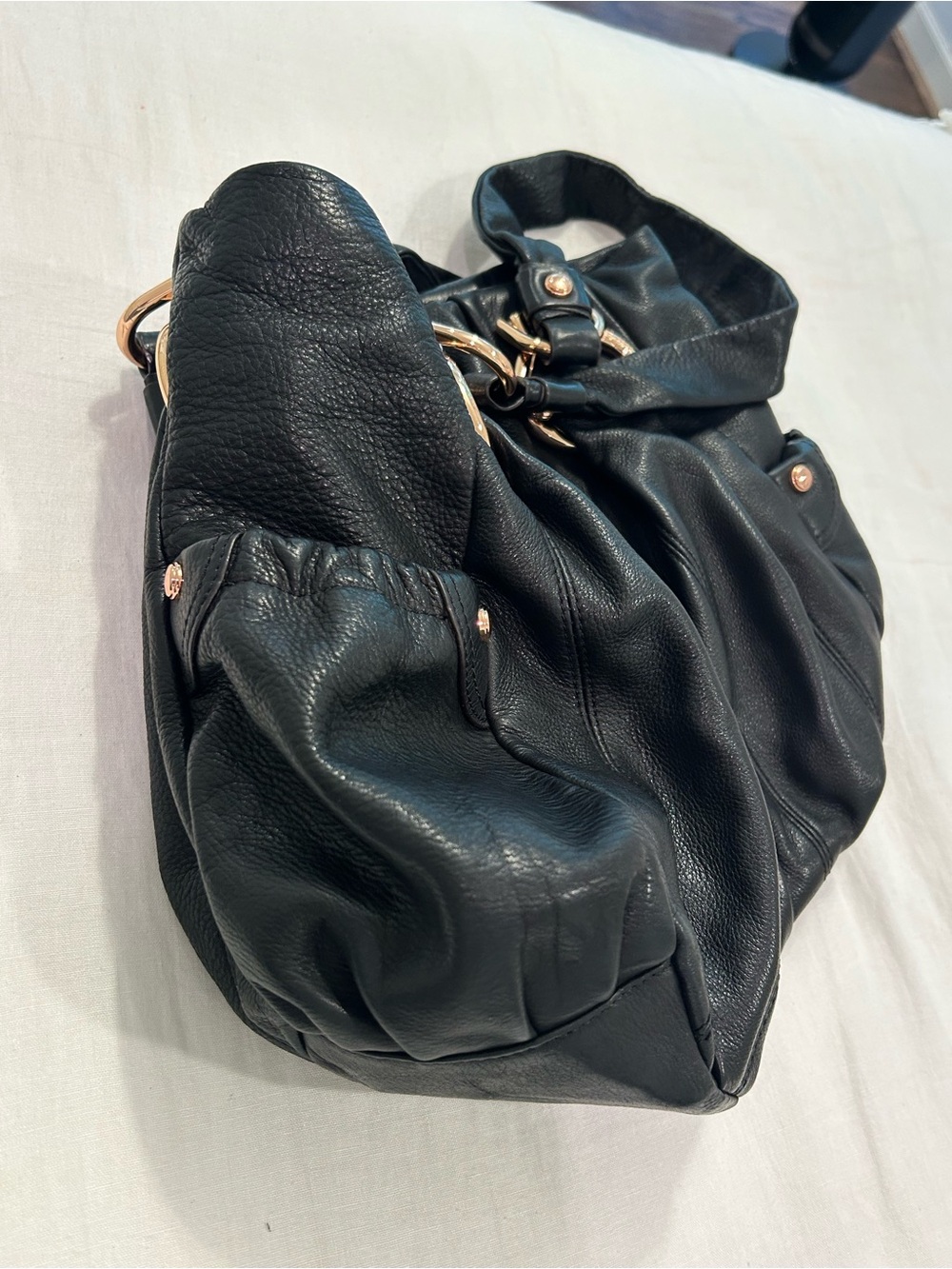 b. makowsky Black Leather Shoulder Bag with Gold-Tone Hardware - Picture 4 of 9